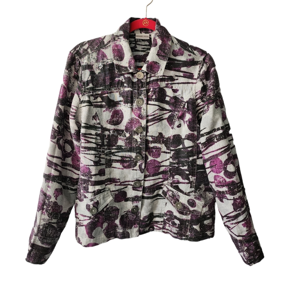 Chico's abstract linen jacket button down blazer